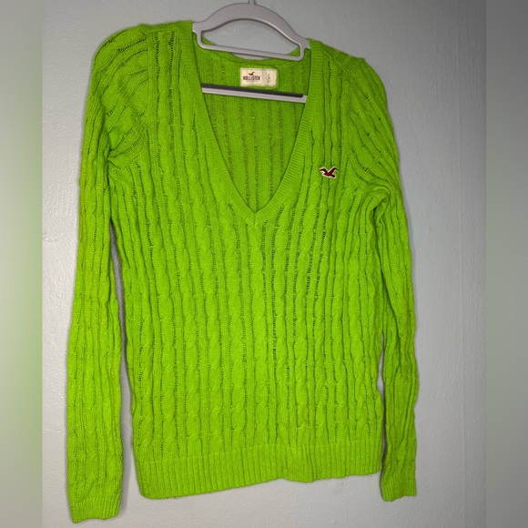 Hollister Sweaters - Hollister Y2k vibrant green rabbit hair blend cable knit sweater